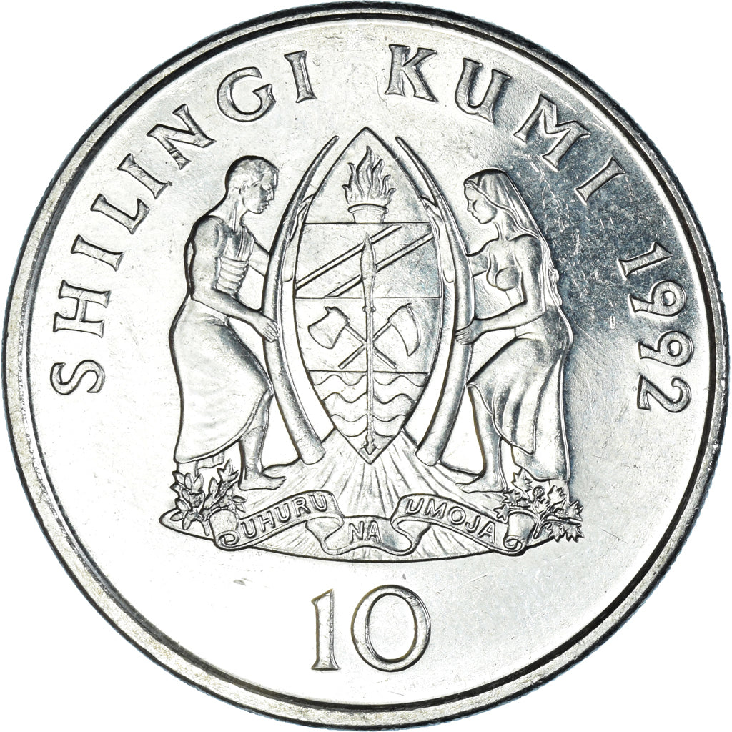 Coin, Tanzania, 10 Shilingi, 1992, Royal Canadian Mint, MS(64), Nickel Clad