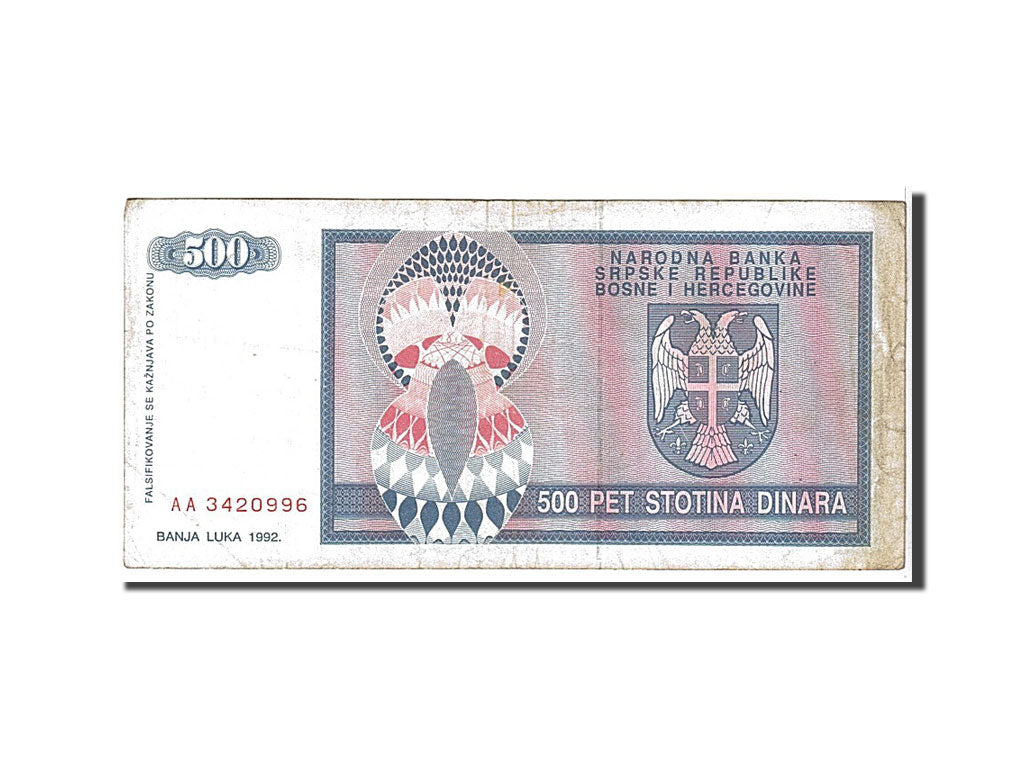 Bosnia - Erzegovina, 500 Dinara, 1992, KM:136a, BB