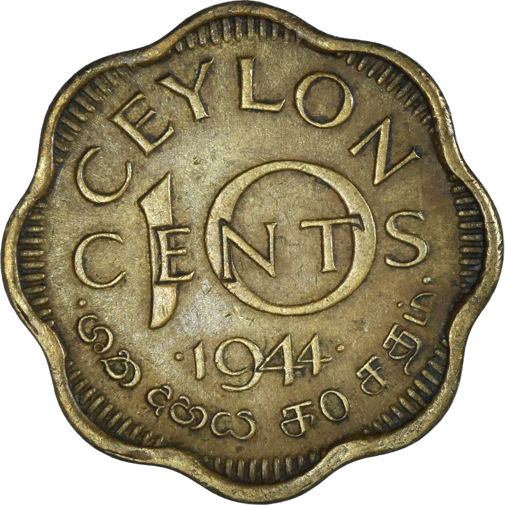 Moneta, Ceylon, George VI, 10 Cents, 1944, Calcutta, MB+, Nichel-ottone, KM:118