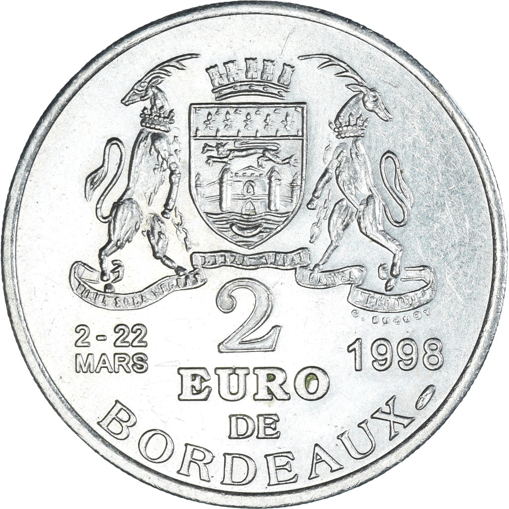 França, 2 Euro, Euro des Villes, 1998, Pessac, Bordeaux - Le pont de pierre