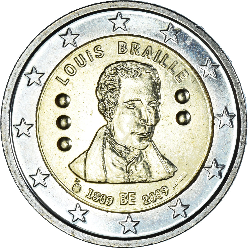 Belgique, 2 Euro, Louis Braille, 2009, Bruxelles, SPL, Bimétallique, KM:288