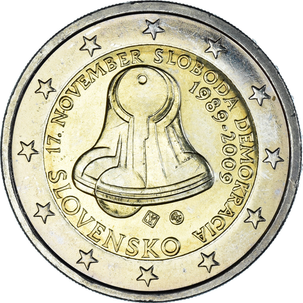 Eslováquia, 2 Euro, Freedom, 2009, Kremnica, MS(63), Bimetálico, KM:107