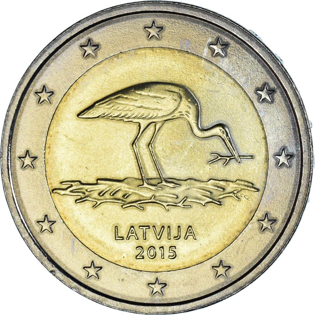 Latvia, 2 Euro, Cigogne, 2015, MS(63), Bi-Metallic