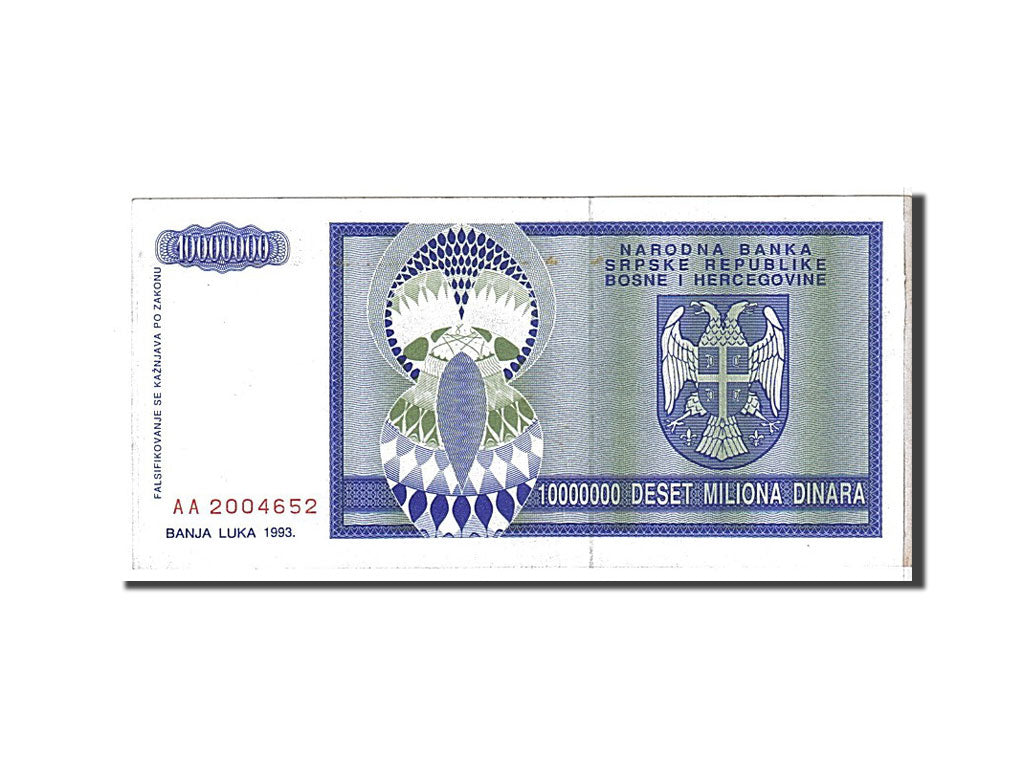 Banknote, Bosnia - Herzegovina, 10 Million Dinara, 1993, KM:144a, AU(50-53)