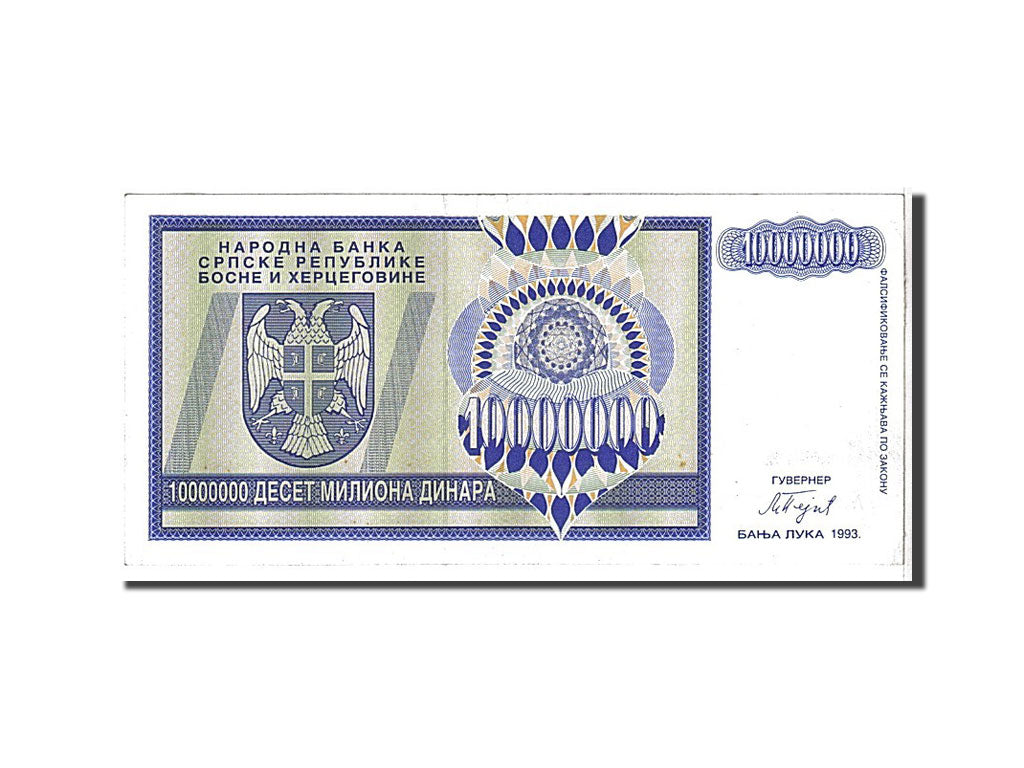 Banknote, Bosnia - Herzegovina, 10 Million Dinara, 1993, KM:144a, AU(50-53)