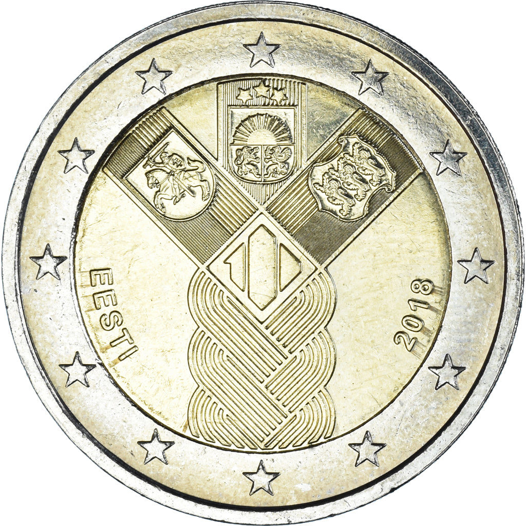 Estonia, 2 Euro, Indépendance des Pays-baltes, 2018, MS(63), Bi-Metallic