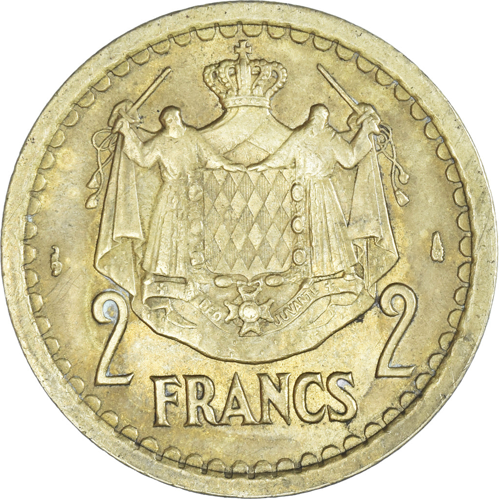 Moeda, Mónaco, 2 Francs, 1943, Paris, AU(50-53), Cobre-Alumínio, Gadoury:134