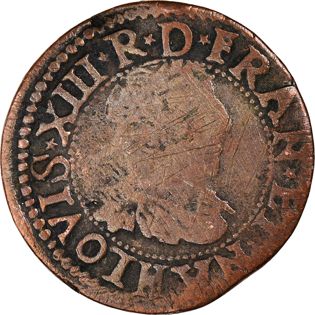 Coin, France, Louis XIII, Double Tournois, 1640, La Rochelle, VF(20-25), Copper