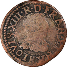 Coin, France, Louis XIII, Double Tournois, 1640, La Rochelle, VF(20-25), Copper