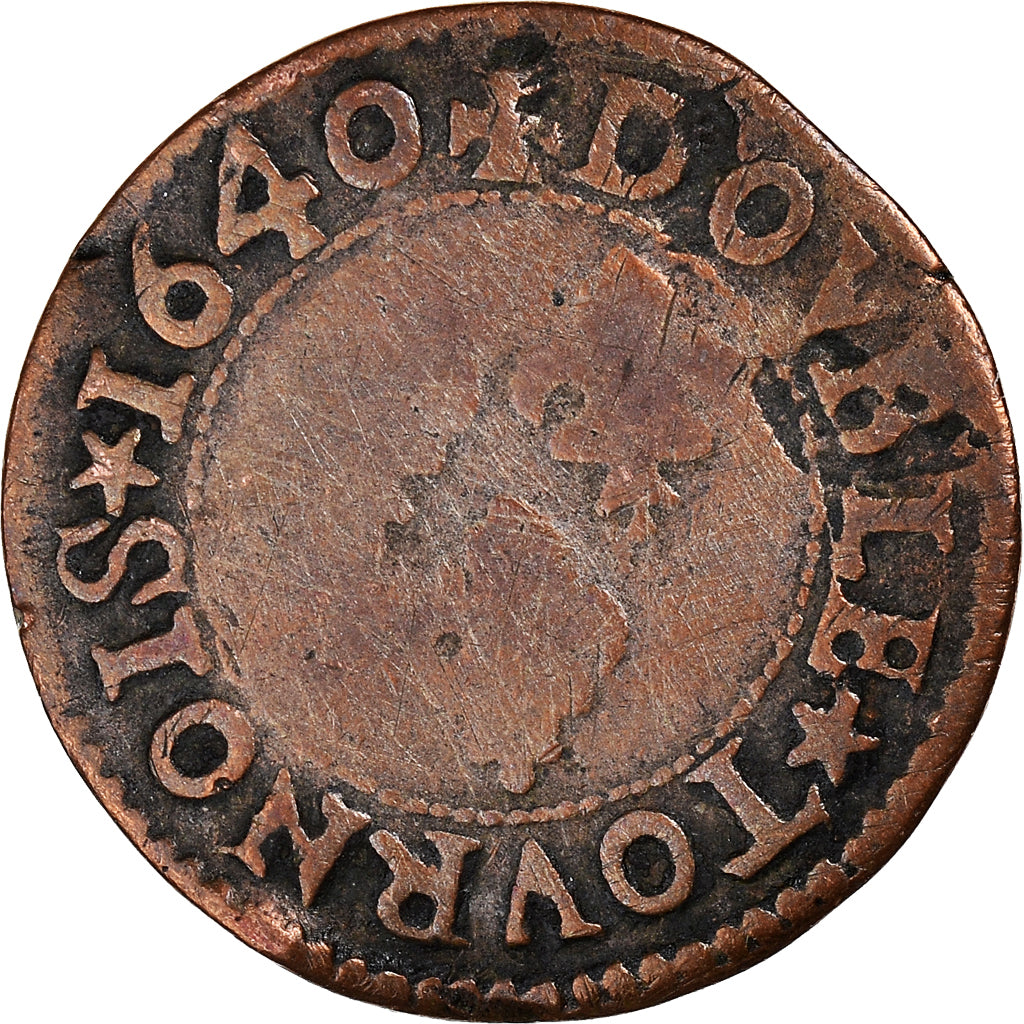 Coin, France, Louis XIII, Double Tournois, 1640, La Rochelle, VF(20-25), Copper