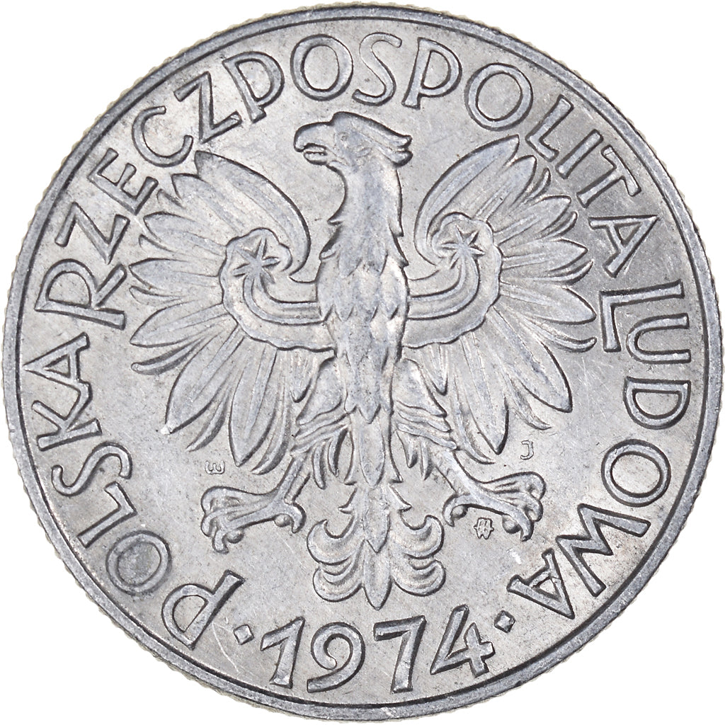 Moneda, Polonia, 5 Zlotych, 1974, Warsaw, EBC, Aluminio, KM:47