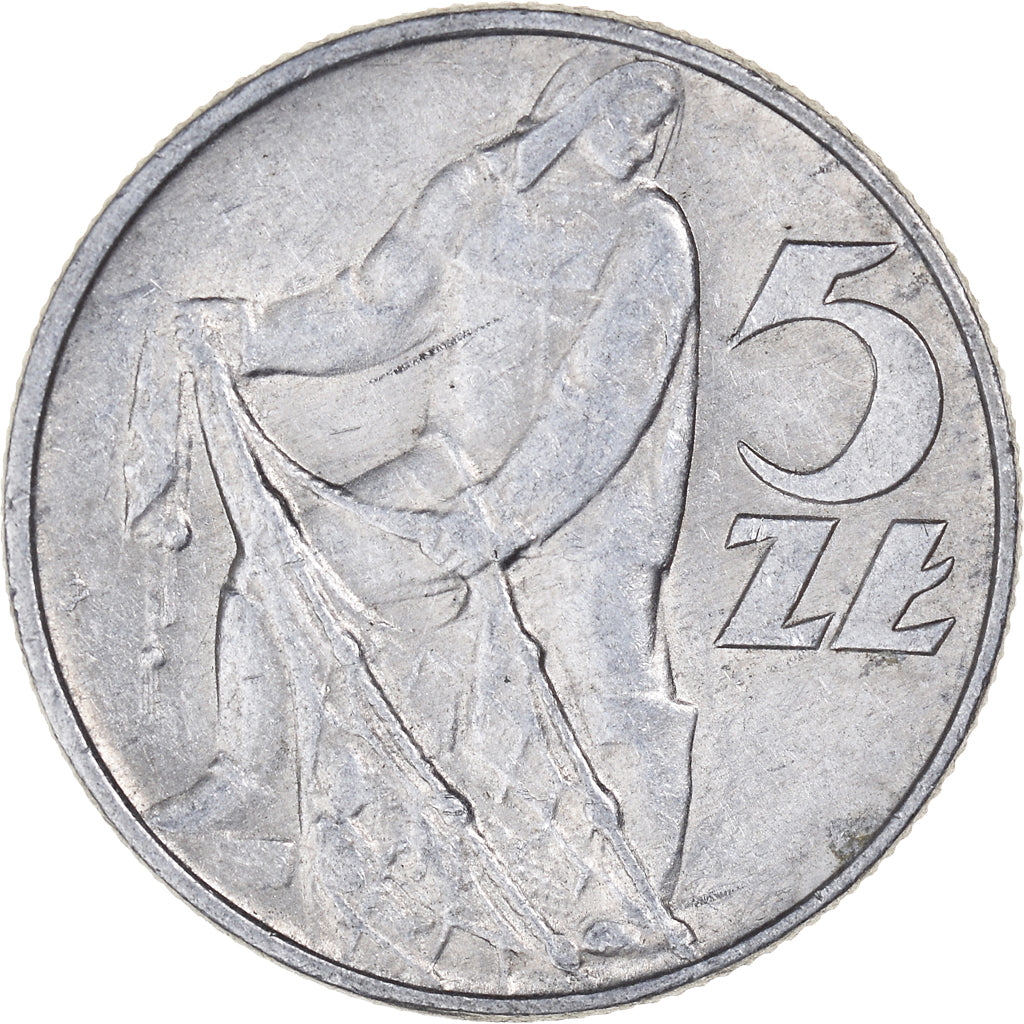 Moneda, Polonia, 5 Zlotych, 1974, Warsaw, EBC, Aluminio, KM:47