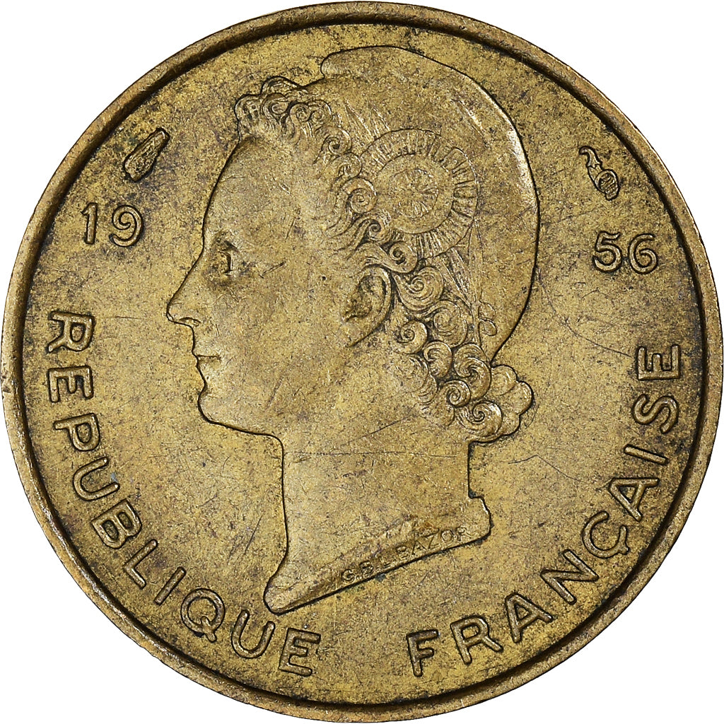 Moneta, Africa occidentale francese, 5 Francs, 1956, BB+, Alluminio-bronzo, KM:5