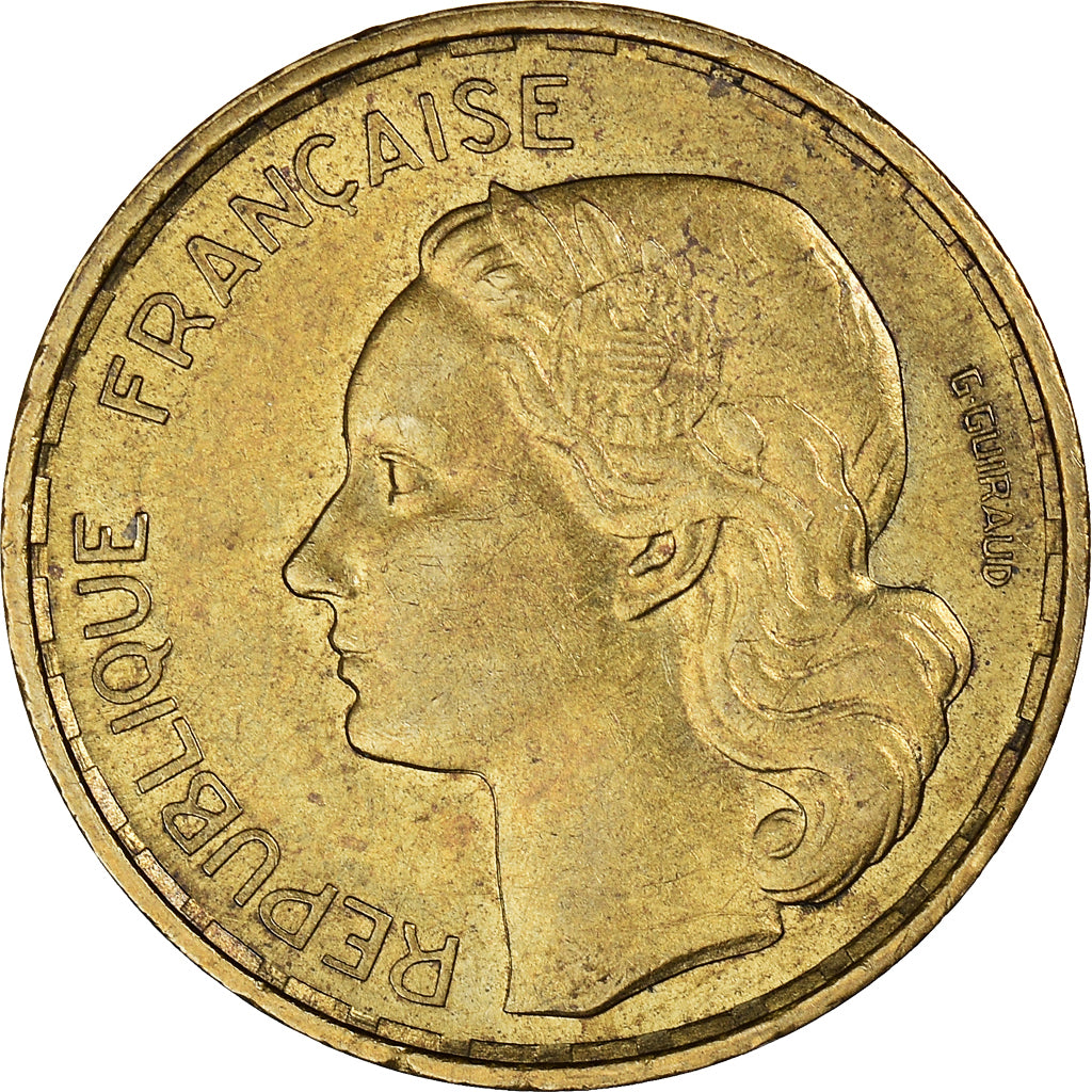 Moeda, França, Guiraud, 20 Francs, 1951, Paris, AU(50-53), Alumínio-Bronze