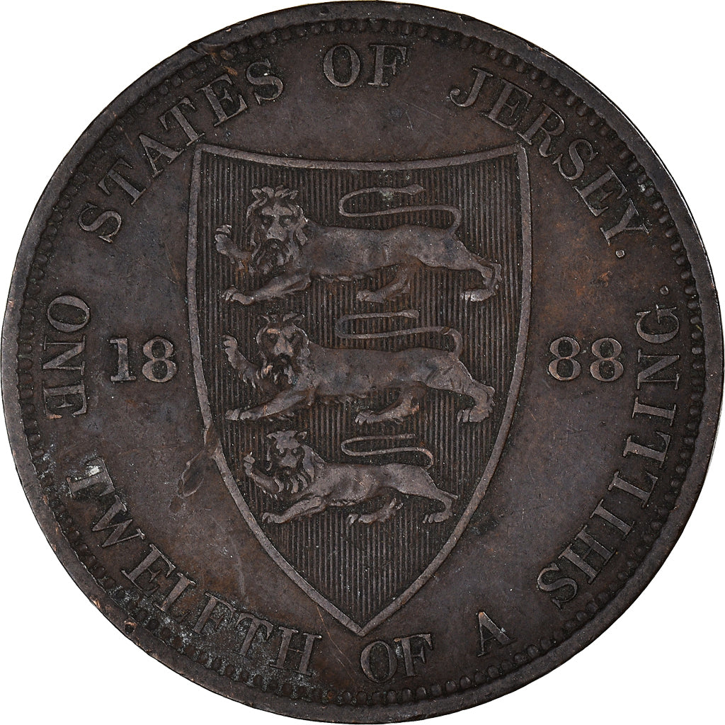 Coin, Jersey, Victoria, 1/12 Shilling, 1888, EF(40-45), Bronze, KM:8