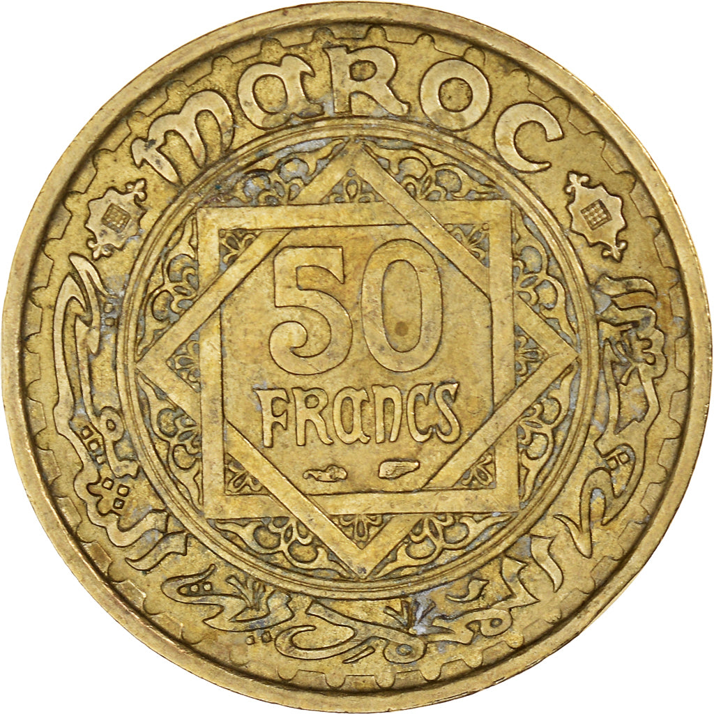 Coin, Morocco, 50 Francs, 1371, Paris, EF(40-45), Aluminum-Bronze