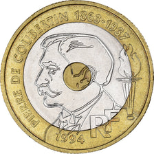 Coin, France, Pierre de Coubertin, 20 Francs, 1994, AU(50-53), Tri-Metallic