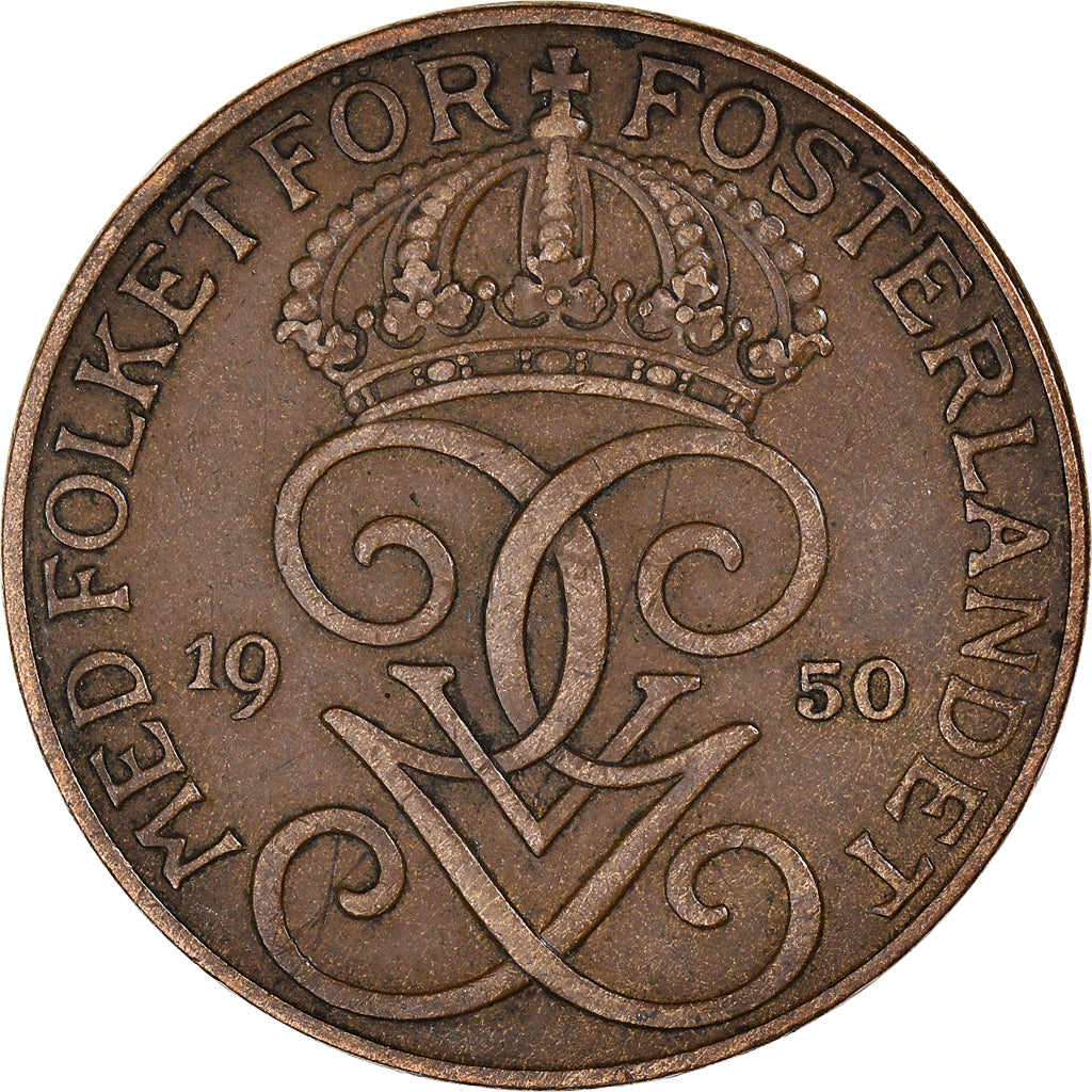 Coin, Sweden, Gustaf V, 5 Öre, 1950, AU(50-53), Iron, KM:812