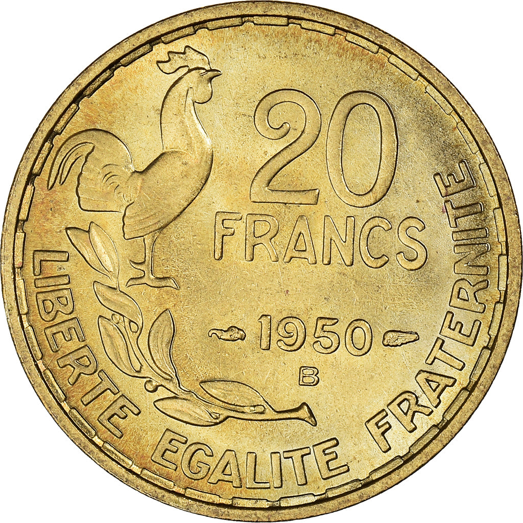 Moneta, Francia, Guiraud, 20 Francs, 1950, Beaumont - Le Roger, 3 faucilles / G