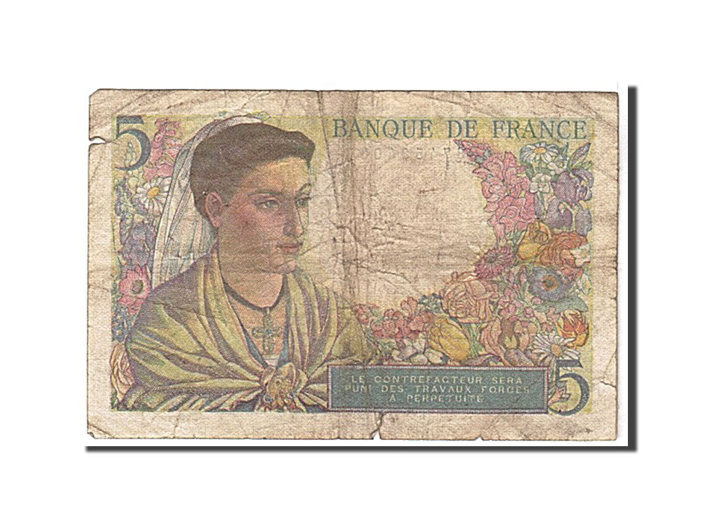 Banknot, Francja, 5 Francs, Berger, 1947, VF(20-25), Fayette:5.7, KM:98b