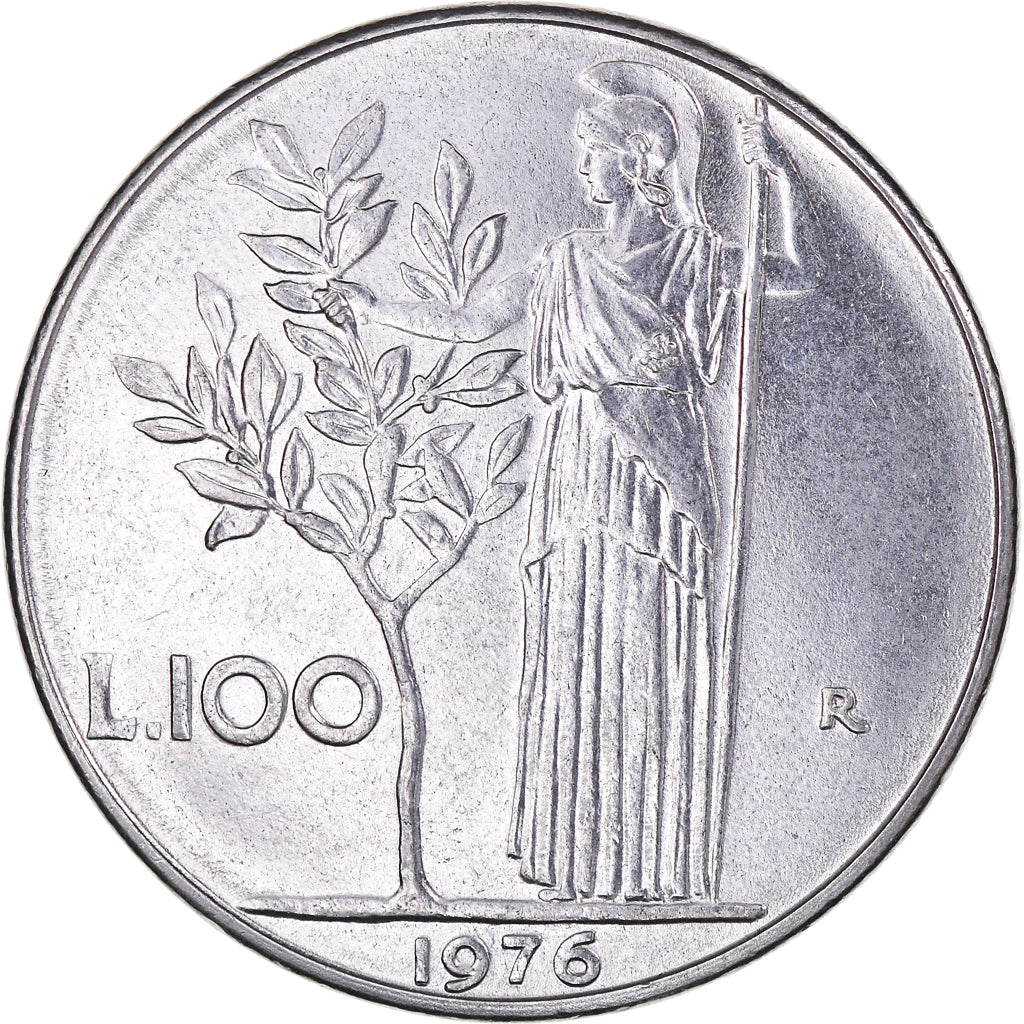 Moeda, Itália, 100 Lire, 1976, Rome, AU(55-58), Aço Inoxidável, KM:96.1