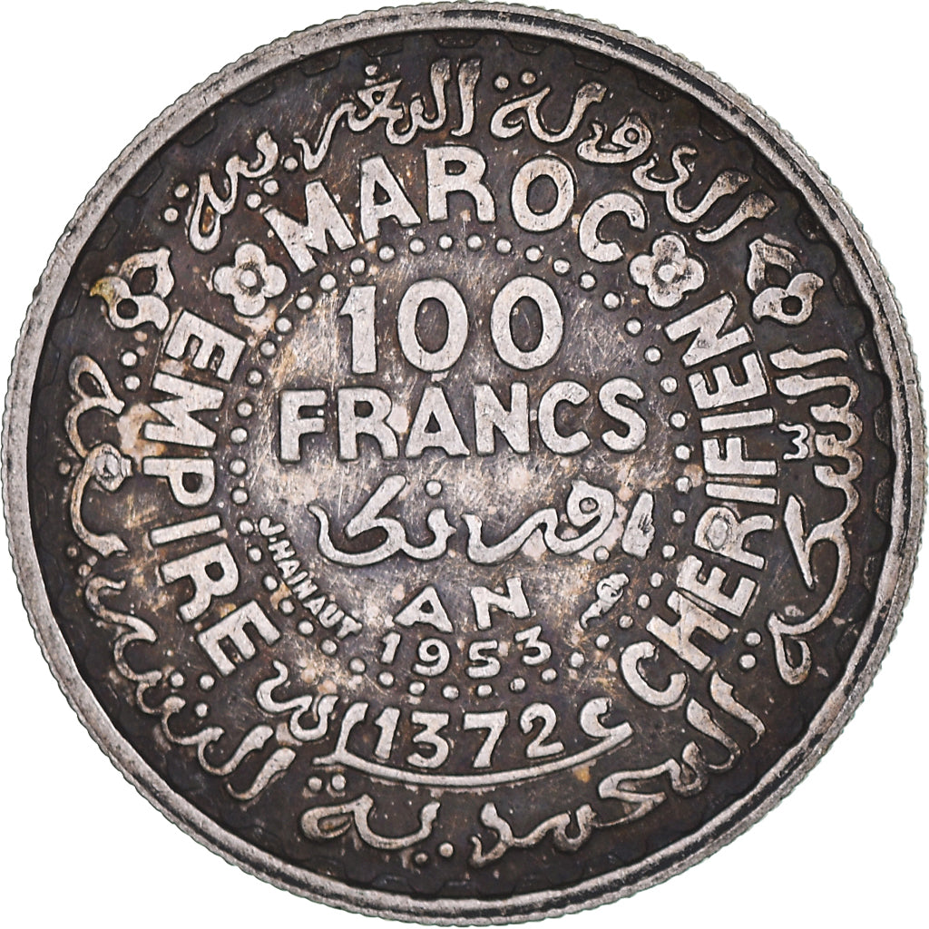 Coin, Morocco, Mohammed V, 100 Francs, 1953, Paris, AU(50-53), Silver, KM:52