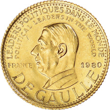 Francja, medal, Charles De Gaulle, Politics, 1980, MS(63), Złoto