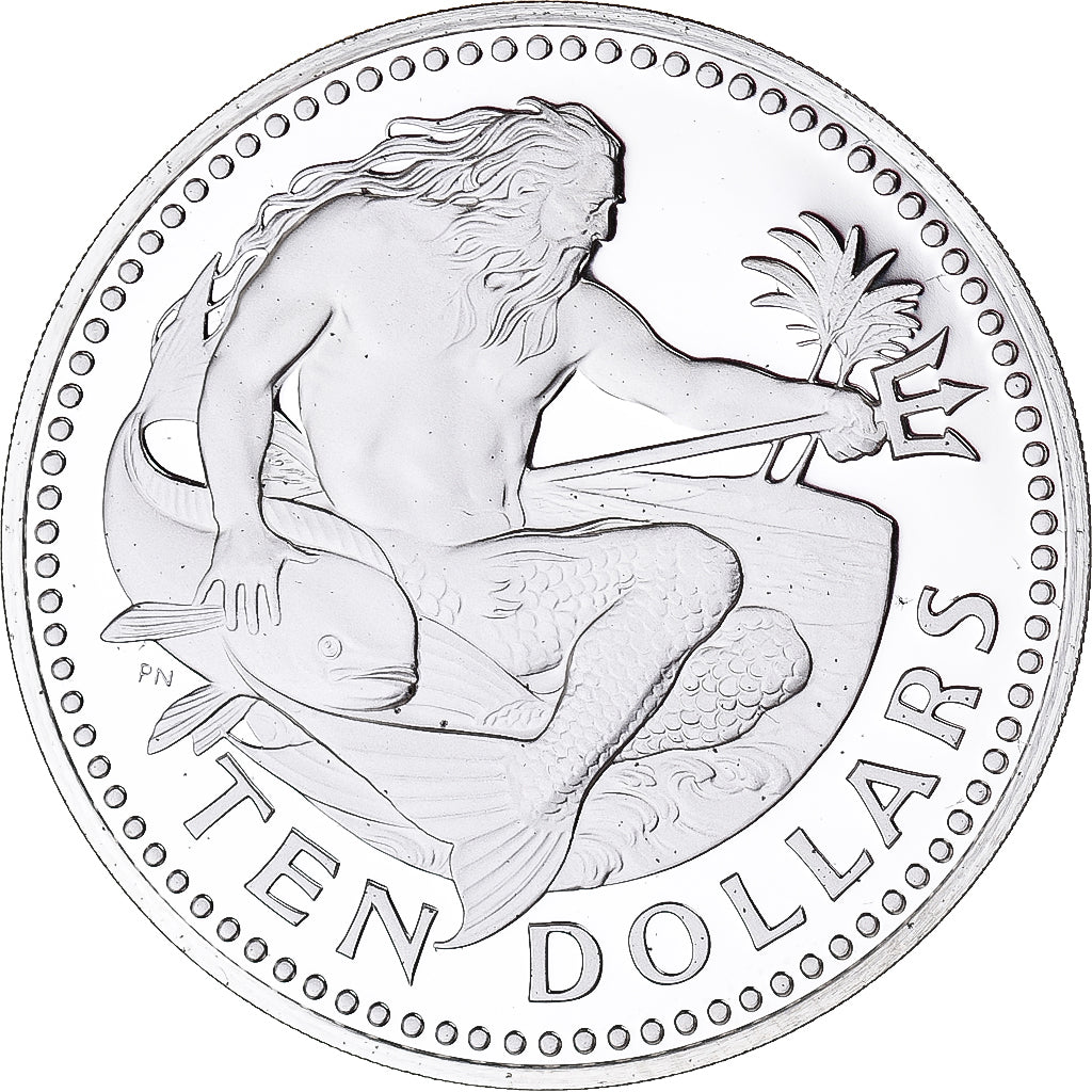 Monnaie, Barbade, Neptune, 10 Dollars, 1975, Franklin Mint, Proof, FDC, Argent