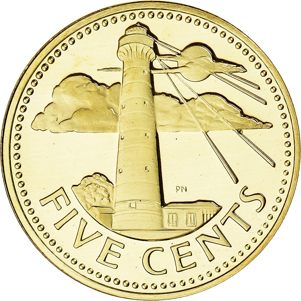 Coin, Barbados, 5 Cents, 1975, Franklin Mint, MS(65-70), Brass, KM:11