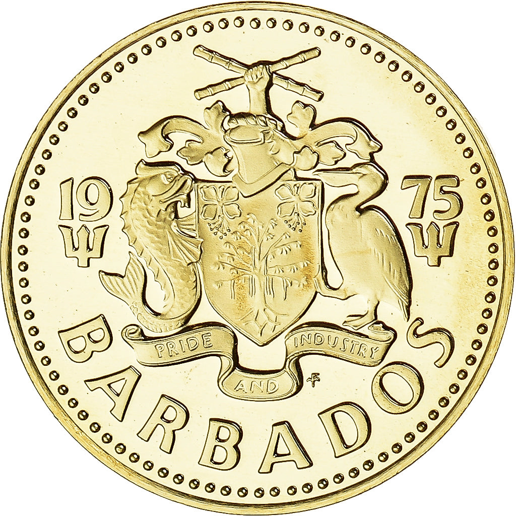 Coin, Barbados, 5 Cents, 1975, Franklin Mint, MS(65-70), Brass, KM:11