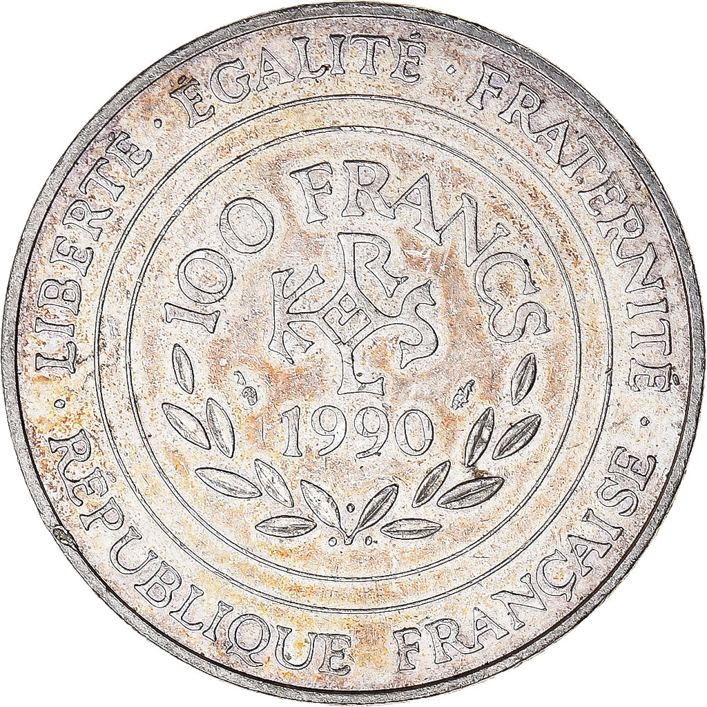 Moeda, França, Charlemagne, 100 Francs, 1990, EF(40-45), Prata, KM:982