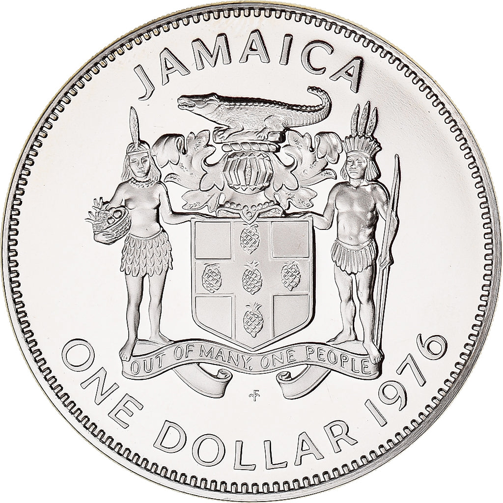 Moneda, Jamaica, Elizabeth II, Dollar, 1976, Franklin Mint, FDC, Cobre -