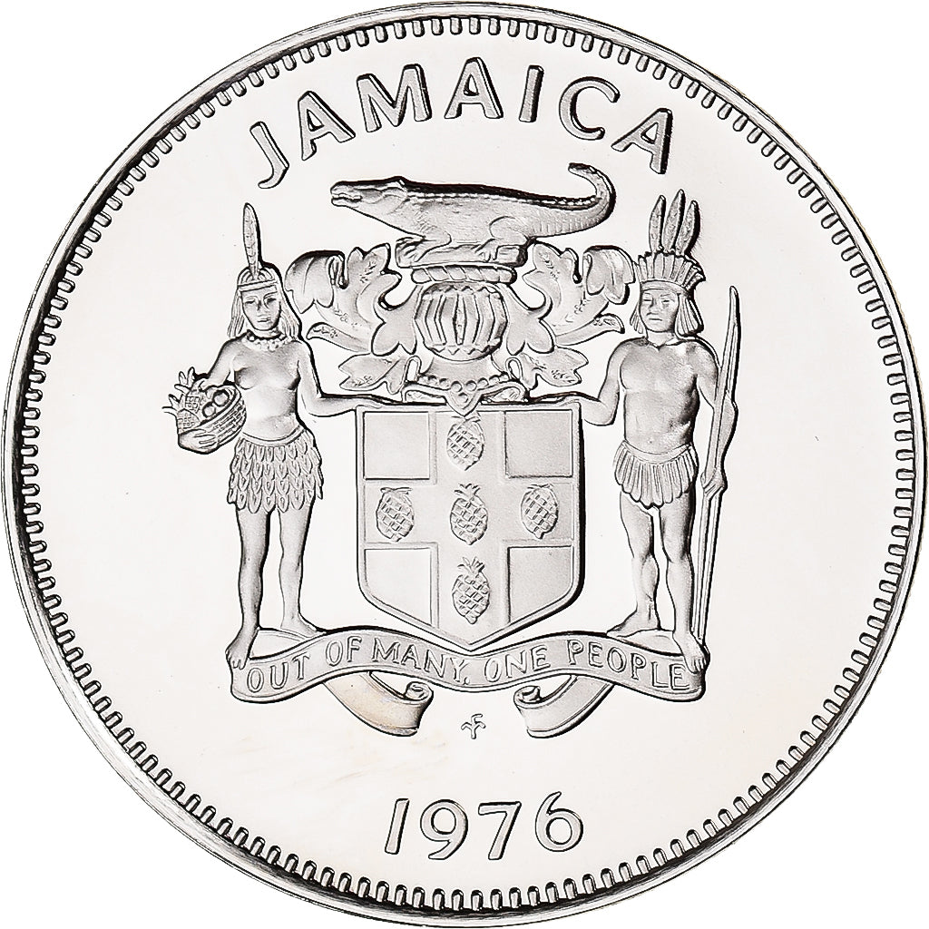 Moeda, Jamaica, Elizabeth II, 25 Cents, 1976, Franklin Mint, USA, MS(65-70)