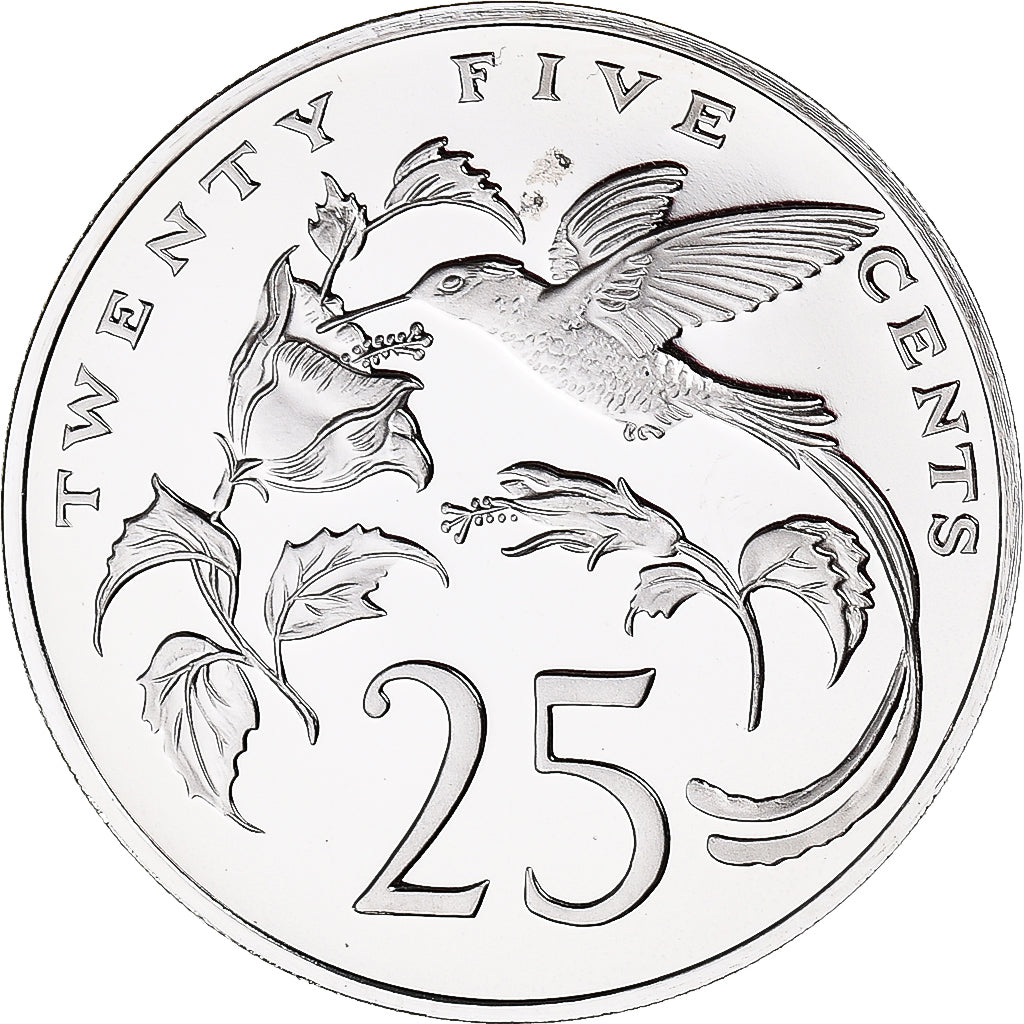 Moeda, Jamaica, Elizabeth II, 25 Cents, 1976, Franklin Mint, USA, MS(65-70)