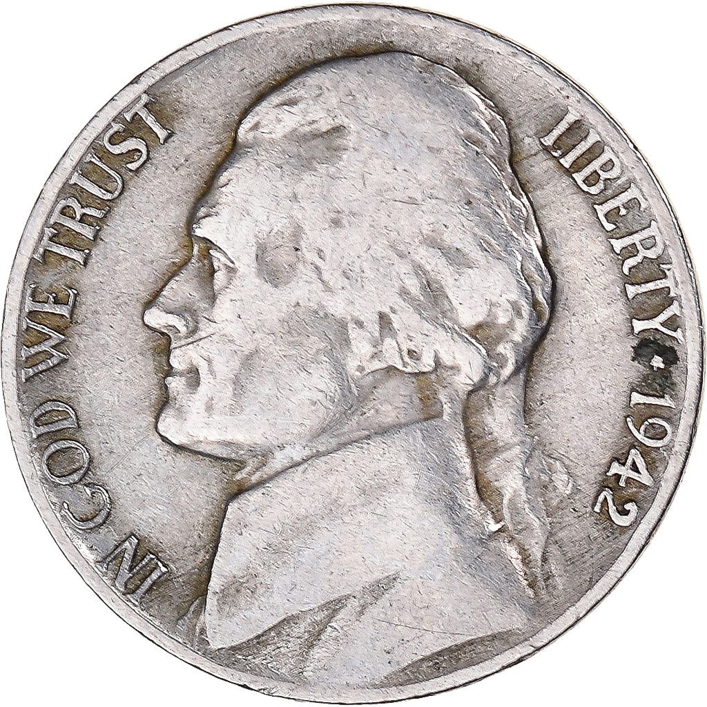 Münze, Vereinigte Staaten, Jefferson Nickel, 5 Cents, 1942, Philadelphia, S+
