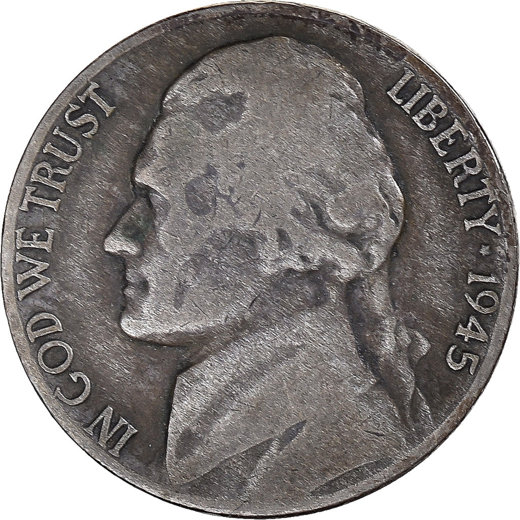 Moneta, USA, Jefferson Nickel, 5 Cents, 1945, U.S. Mint, Philadelphia
