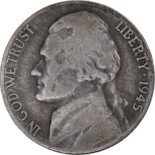 Moneta, USA, Jefferson Nickel, 5 Cents, 1945, U.S. Mint, Philadelphia
