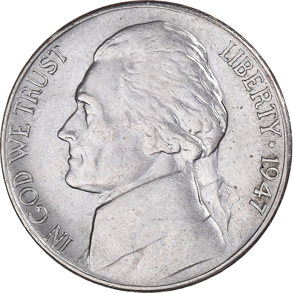 Moneda, Estados Unidos, Jefferson Nickel, 5 Cents, 1947, U.S. Mint, San