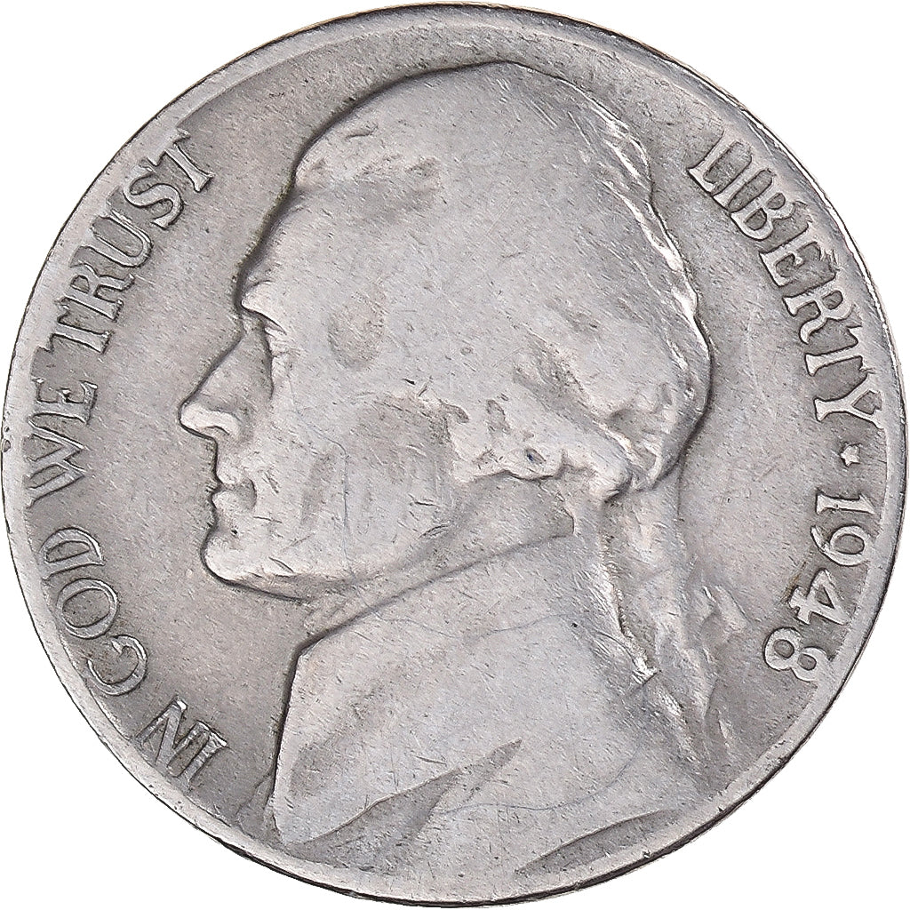 Moneda, Estados Unidos, Jefferson Nickel, 5 Cents, 1948, U.S. Mint