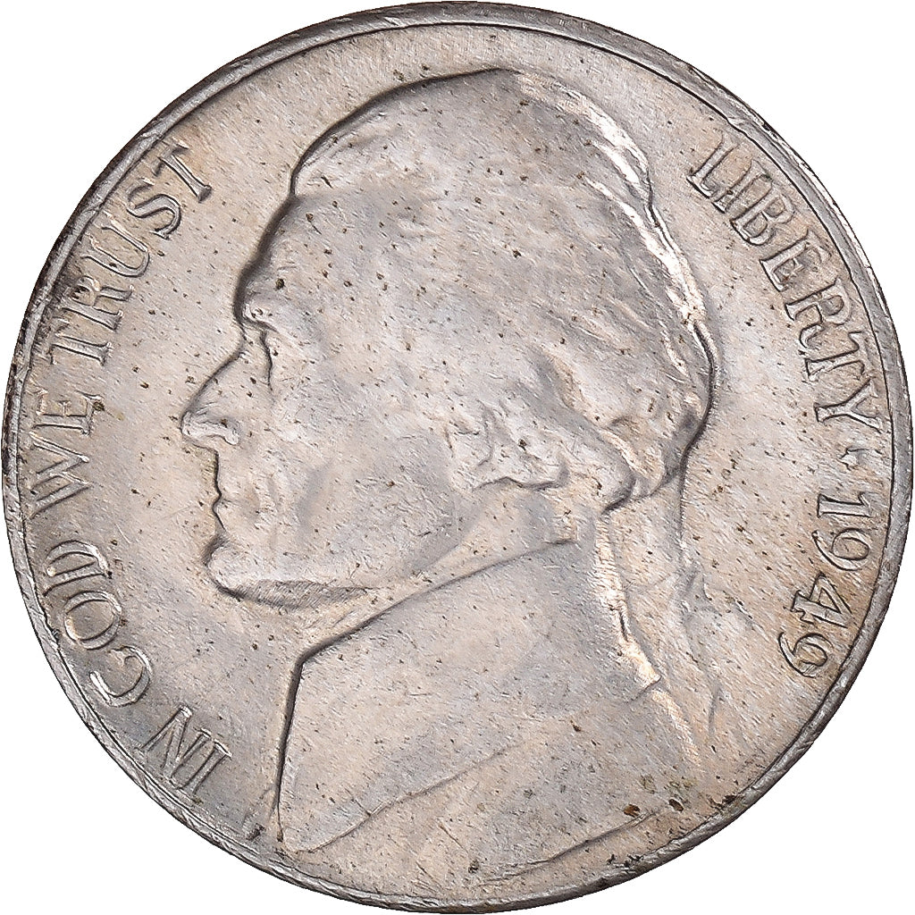 Moneda, Estados Unidos, Jefferson Nickel, 5 Cents, 1949, U.S. Mint, Denver, BC+