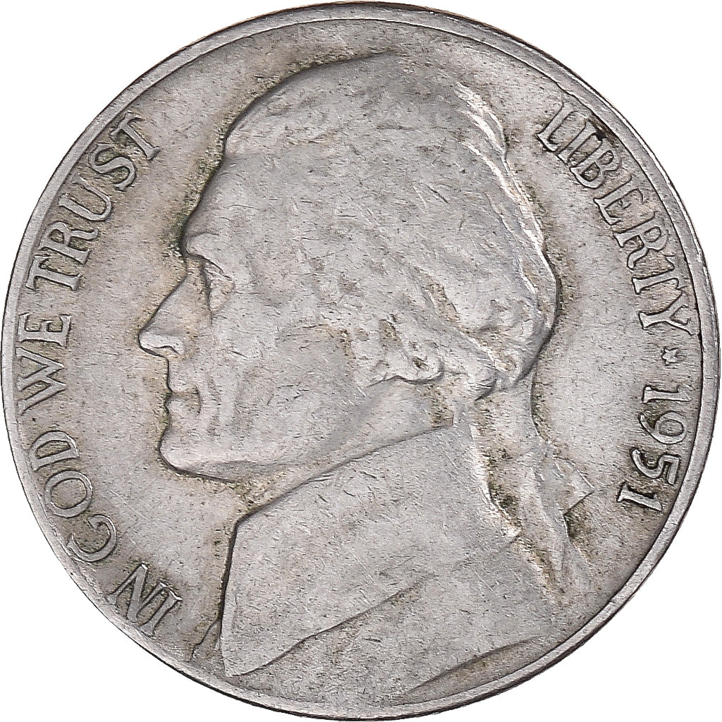 Moneda, Estados Unidos, Jefferson Nickel, 5 Cents, 1951, U.S. Mint, San