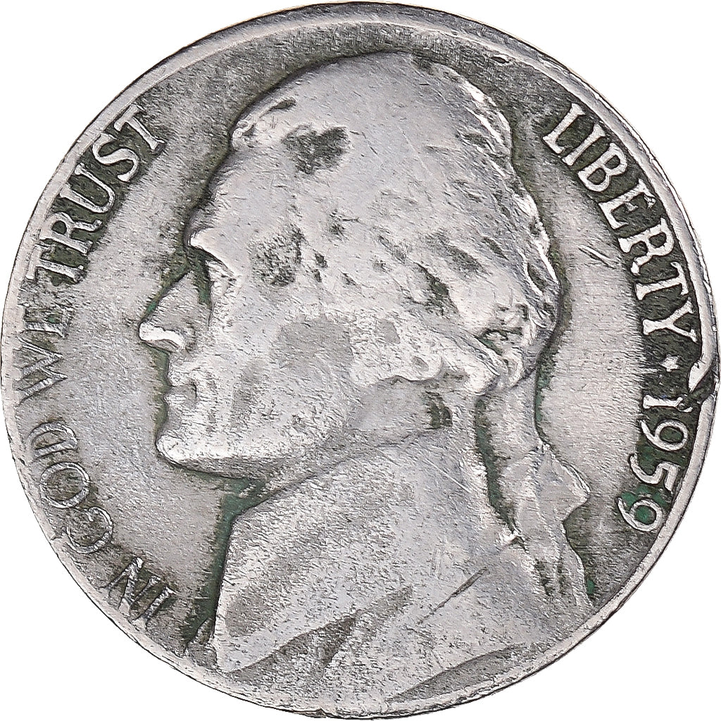 Moneda, Estados Unidos, Jefferson Nickel, 5 Cents, 1959, U.S. Mint, Denver, BC+