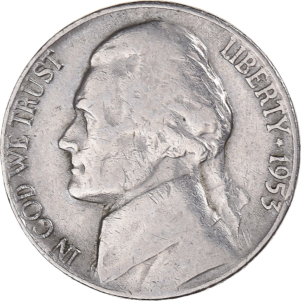 Monnaie, États-Unis, Jefferson Nickel, 5 Cents, 1953, U.S. Mint, Philadelphie