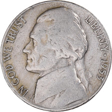Moneda, Estados Unidos, Jefferson Nickel, 5 Cents, 1953, U.S. Mint, Denver, BC+
