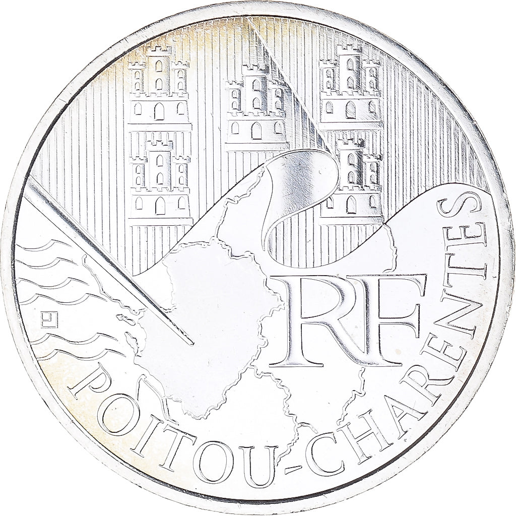 France, 10 Euro, Poitou-Charentes, 2010, Paris, MS(65-70), Silver, KM:1667