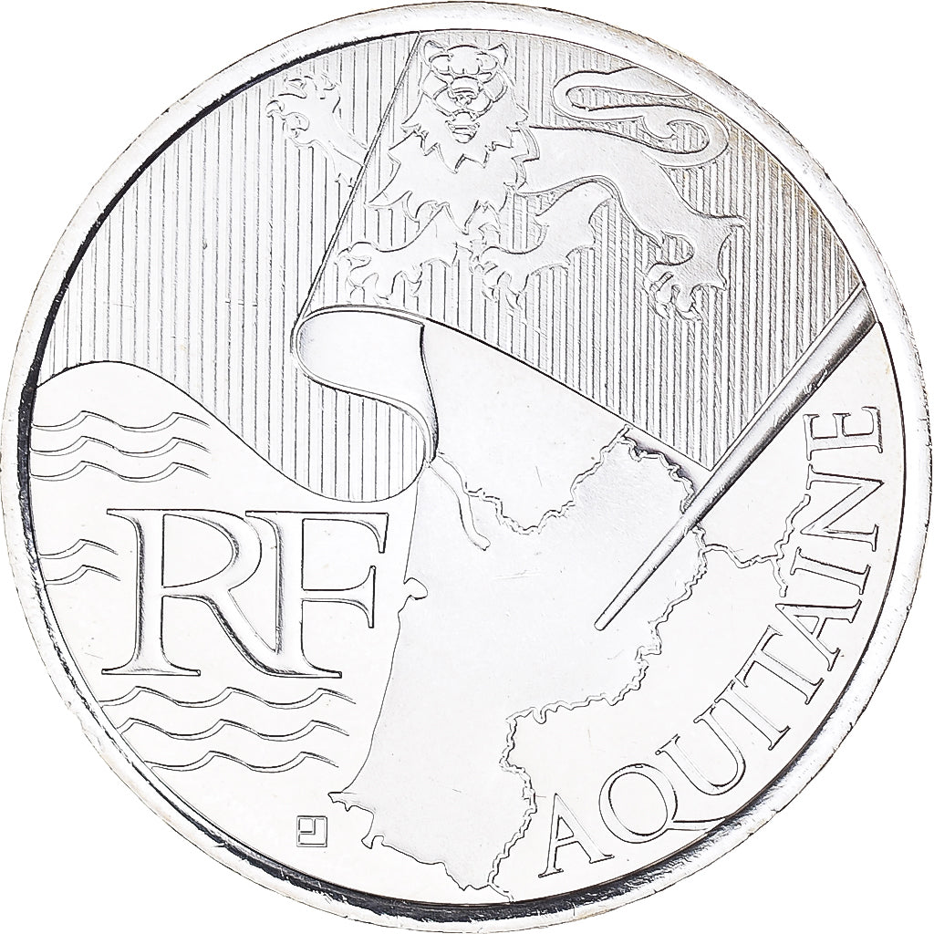 France, 10 Euro, Aquitaine, 2010, Paris, MS(65-70), Silver, KM:1645