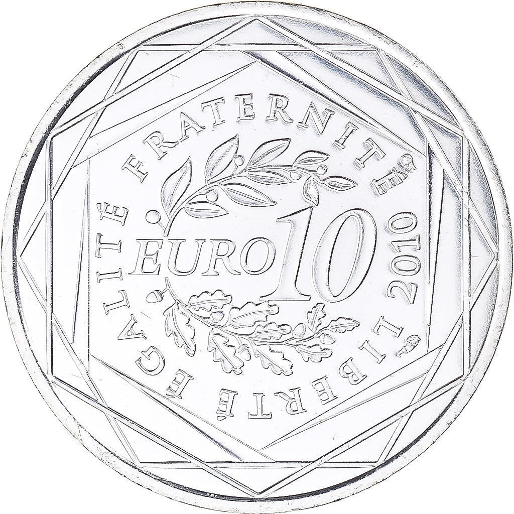 França, 10 Euro, 2010, Paris, Réunion, MS(65-70), Prata, KM:1655