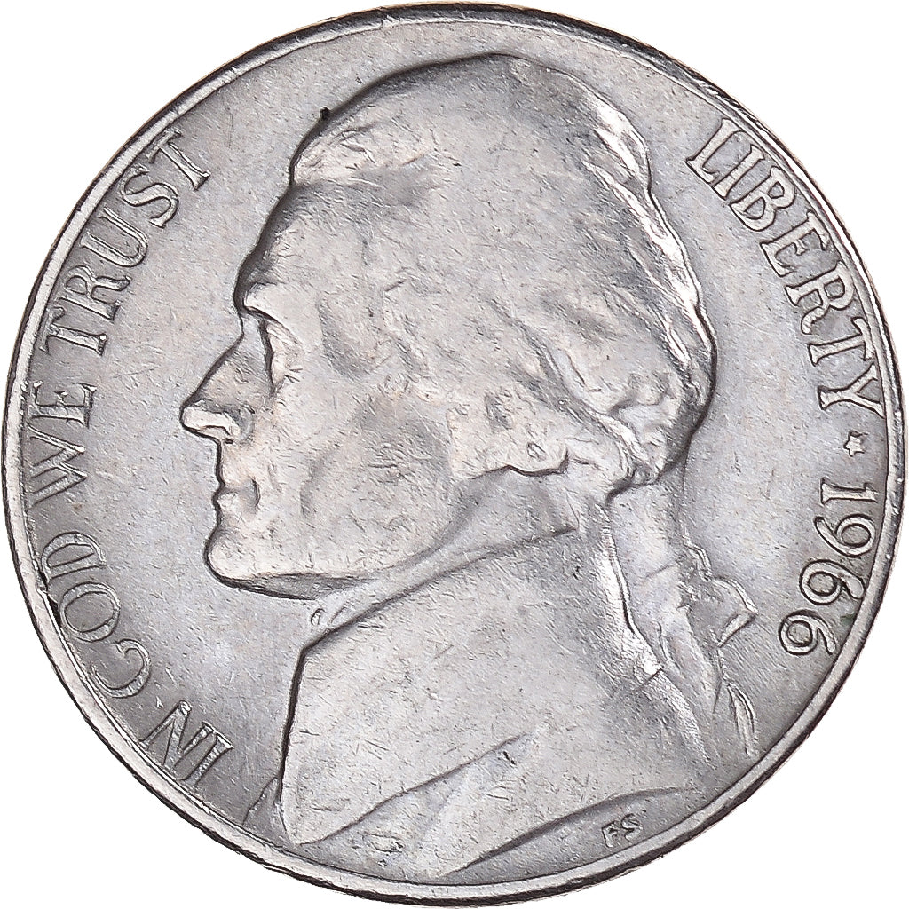 Moneda, Estados Unidos, Jefferson Nickel, 5 Cents, 1966, U.S. Mint