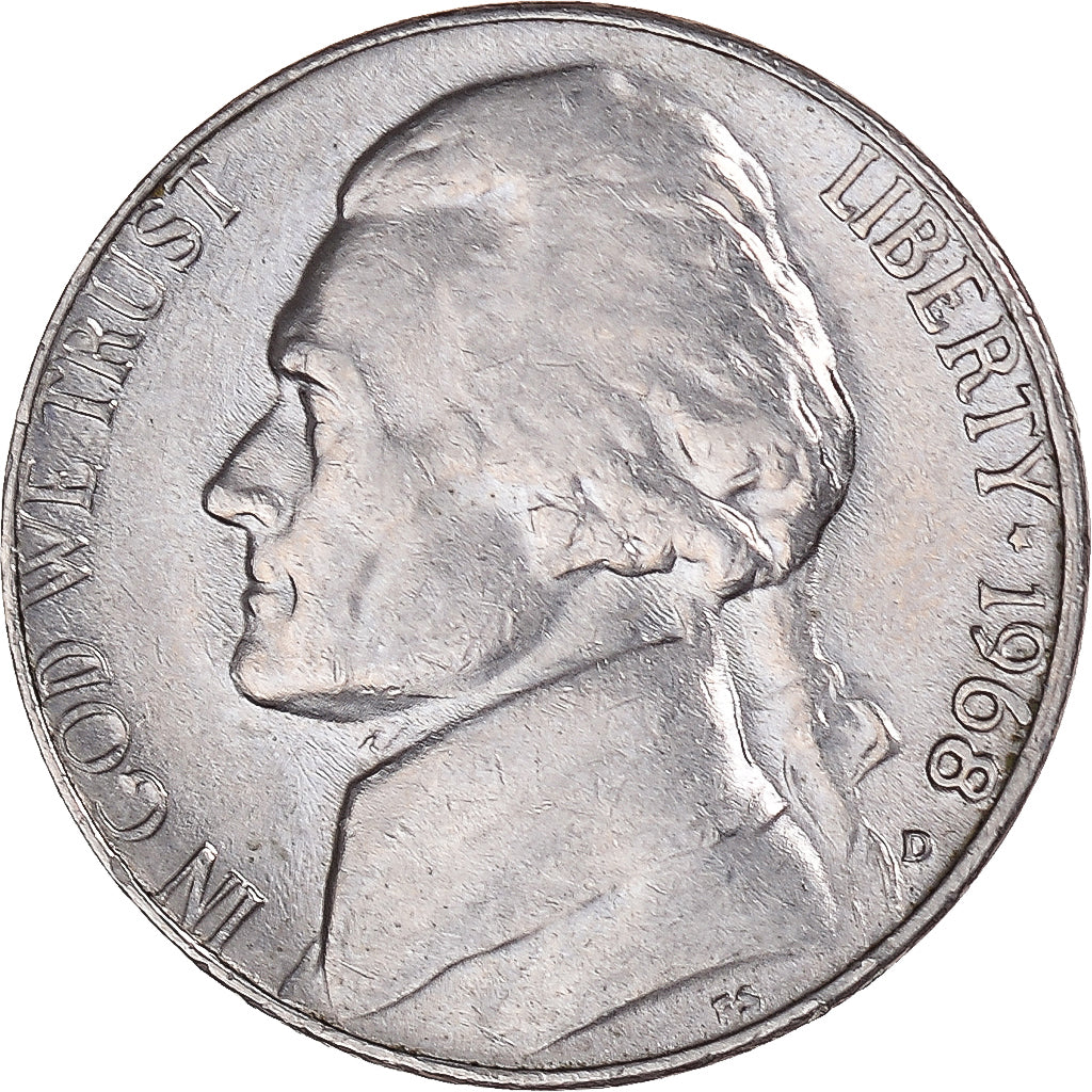 Moneda, Estados Unidos, Jefferson Nickel, 5 Cents, 1968, U.S. Mint