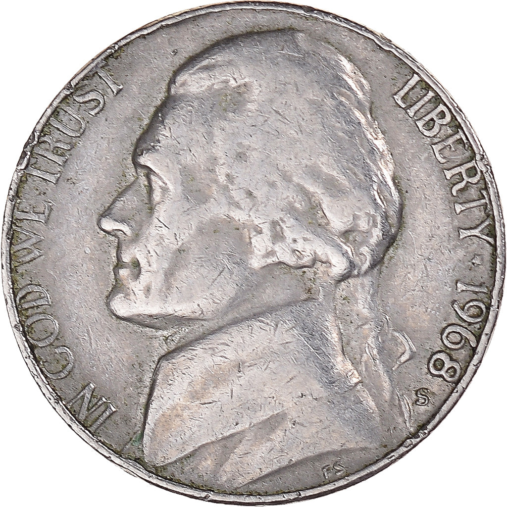 Moneta, Stati Uniti, Jefferson Nickel, 5 Cents, 1968, U.S. Mint, San Francisco